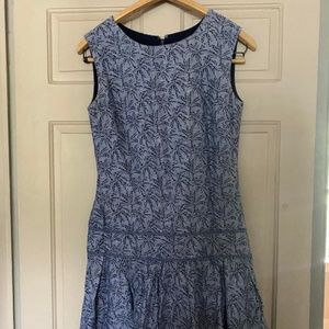 JCrew Blue Drop Waist Palm Tree Dress- size 0